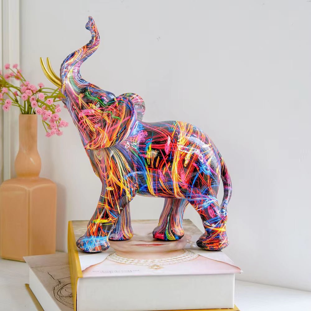 ElevaArt – Bunte Graffiti - Elefantenfigur für moderne Kunstliebhaber - Sculputure - Voldeva