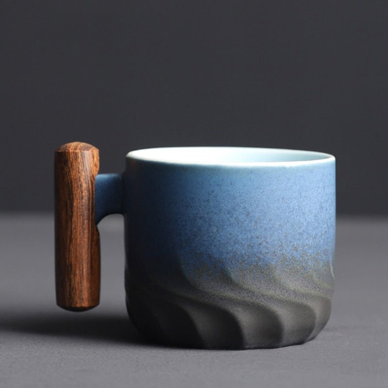 Espressobecher Mit Vintage Design Und Holzgriff - Becher - Blau - Voldeva