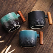 Espressobecher Mit Vintage Design Und Holzgriff - Becher - Komplettset - Voldeva