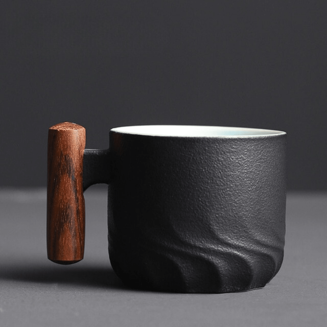 Espressobecher Mit Vintage Design Und Holzgriff - Becher - Schwarz - Voldeva