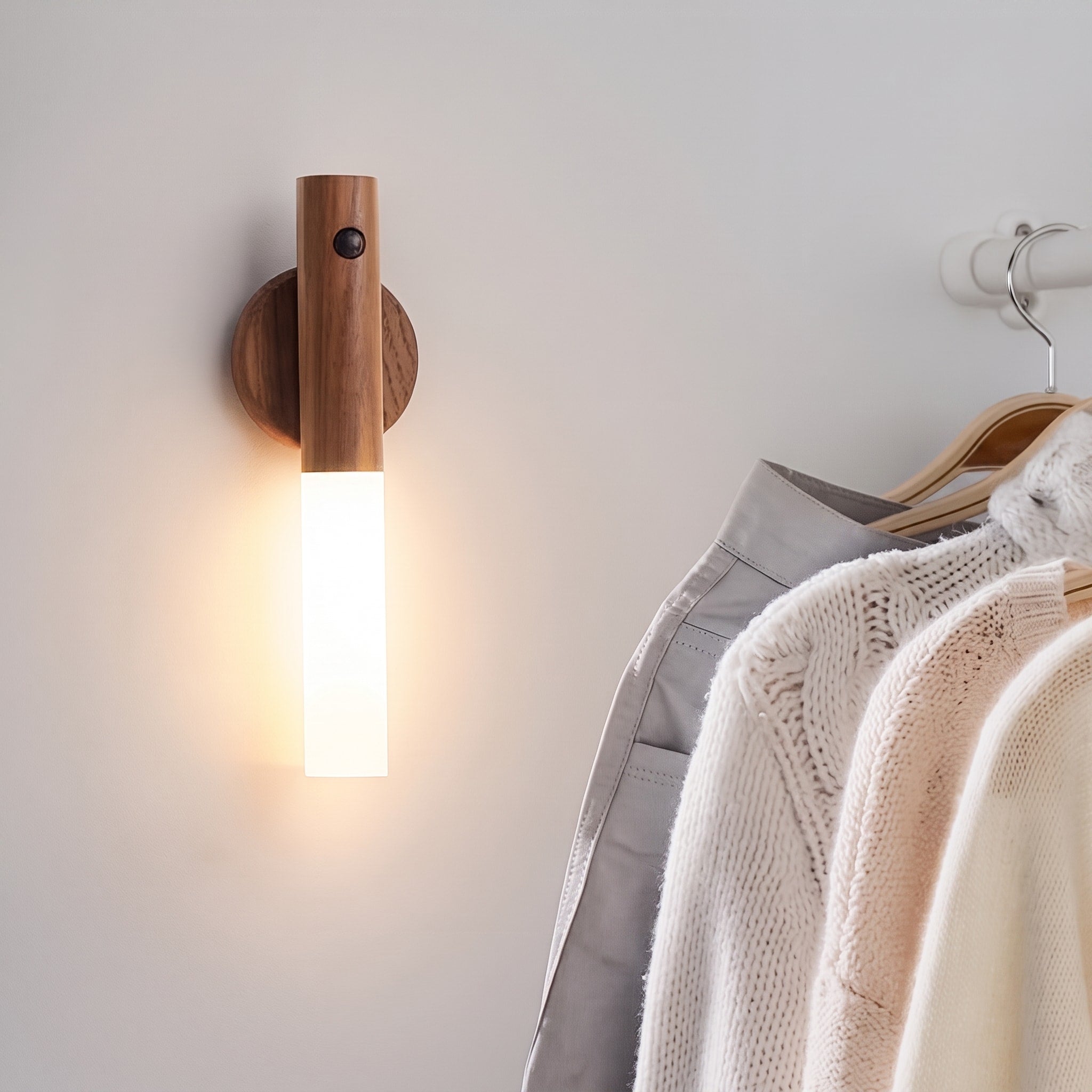 Kabellose LED Wandleuchte mit Bewegungsmelder und Holzdesign