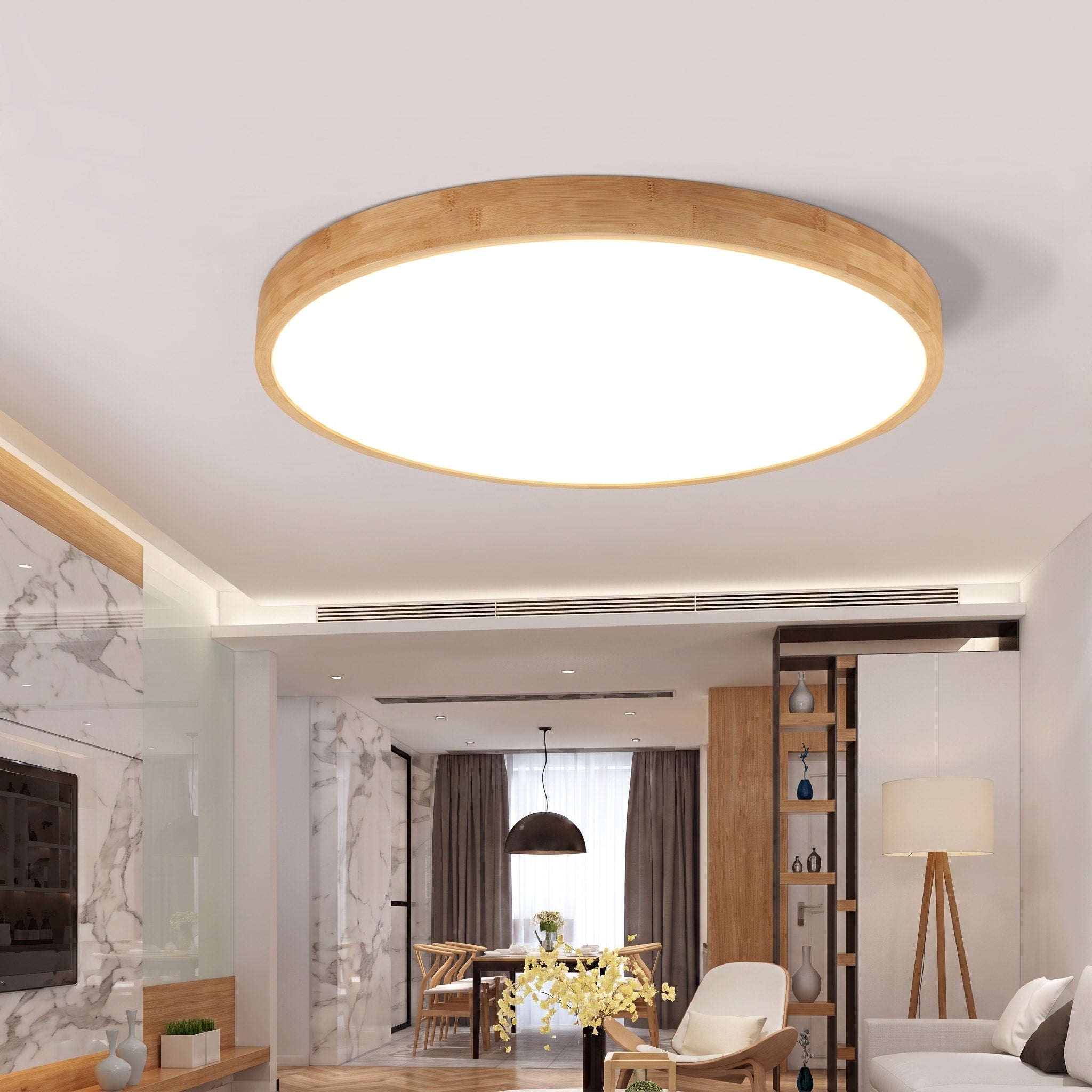 Runde LED Deckenleuchte mit Holzrahmen mit ultraflaches Design