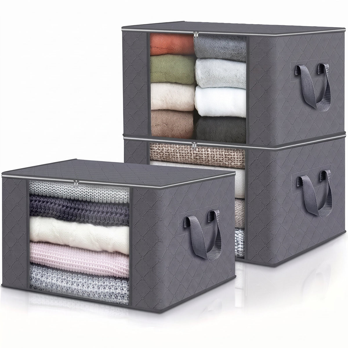 Faltbare Aufbewahrungsbox mit Sichtfenster und Tragegriffen - Househould Storage Bags - 3 Boxen - Voldeva