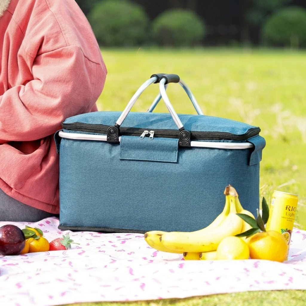 Faltbarer Kühlkorb mit Deckel und Tragegriffen für Picknick - Kühlkorb - Blau - Voldeva