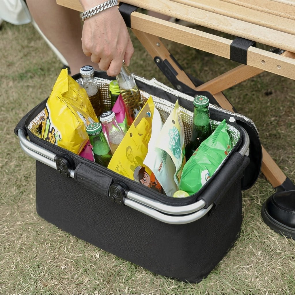 Faltbarer Kühlkorb mit Deckel und Tragegriffen für Picknick - Kühlkorb - Schwarz - Voldeva