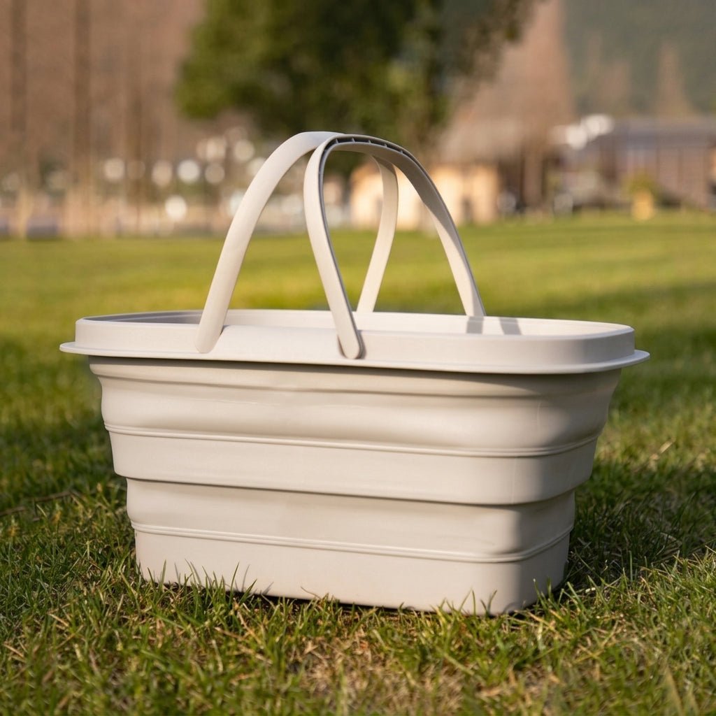 Faltbarer Mehrzweckkorb mit Tragegriffen für Camping und Picknick - Picknickkorb - Creme - Voldeva