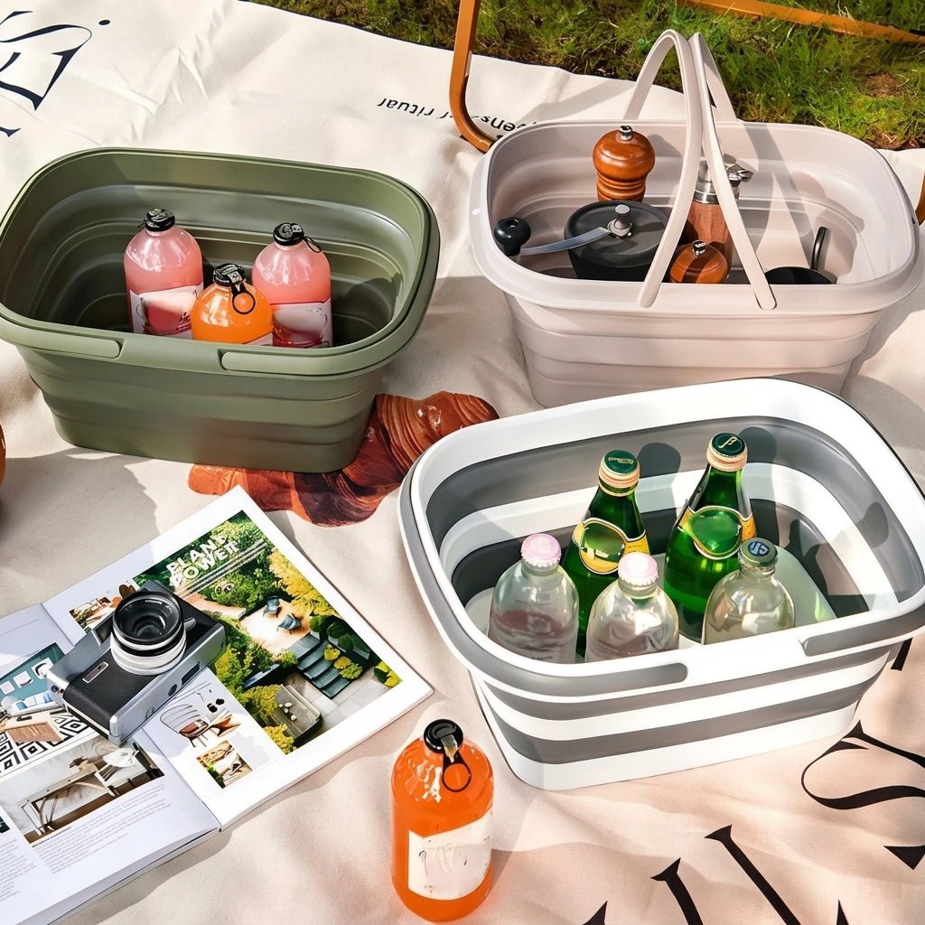 Faltbarer Mehrzweckkorb mit Tragegriffen für Camping und Picknick - Picknickkorb - Grau - Voldeva