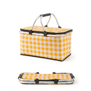 Faltbarer Picknickkorb mit Karo - Muster und Doppelreißverschluss - Picknickkorb - Gelb - Voldeva
