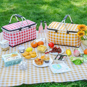 Faltbarer Picknickkorb mit Karo - Muster und Doppelreißverschluss - Picknickkorb - Hellgelb - Voldeva