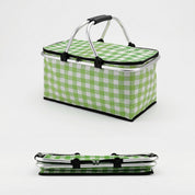 Faltbarer Picknickkorb mit Karo - Muster und Doppelreißverschluss - Picknickkorb - Grün - Voldeva