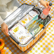 Faltbarer Picknickkorb mit Karo - Muster und Doppelreißverschluss - Picknickkorb - Gelb - Voldeva