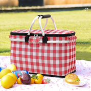 Faltbarer Picknickkorb mit Karo - Muster und Doppelreißverschluss - Picknickkorb - Rot - Voldeva