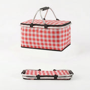 Faltbarer Picknickkorb mit Karo - Muster und Doppelreißverschluss - Picknickkorb - Rot - Voldeva