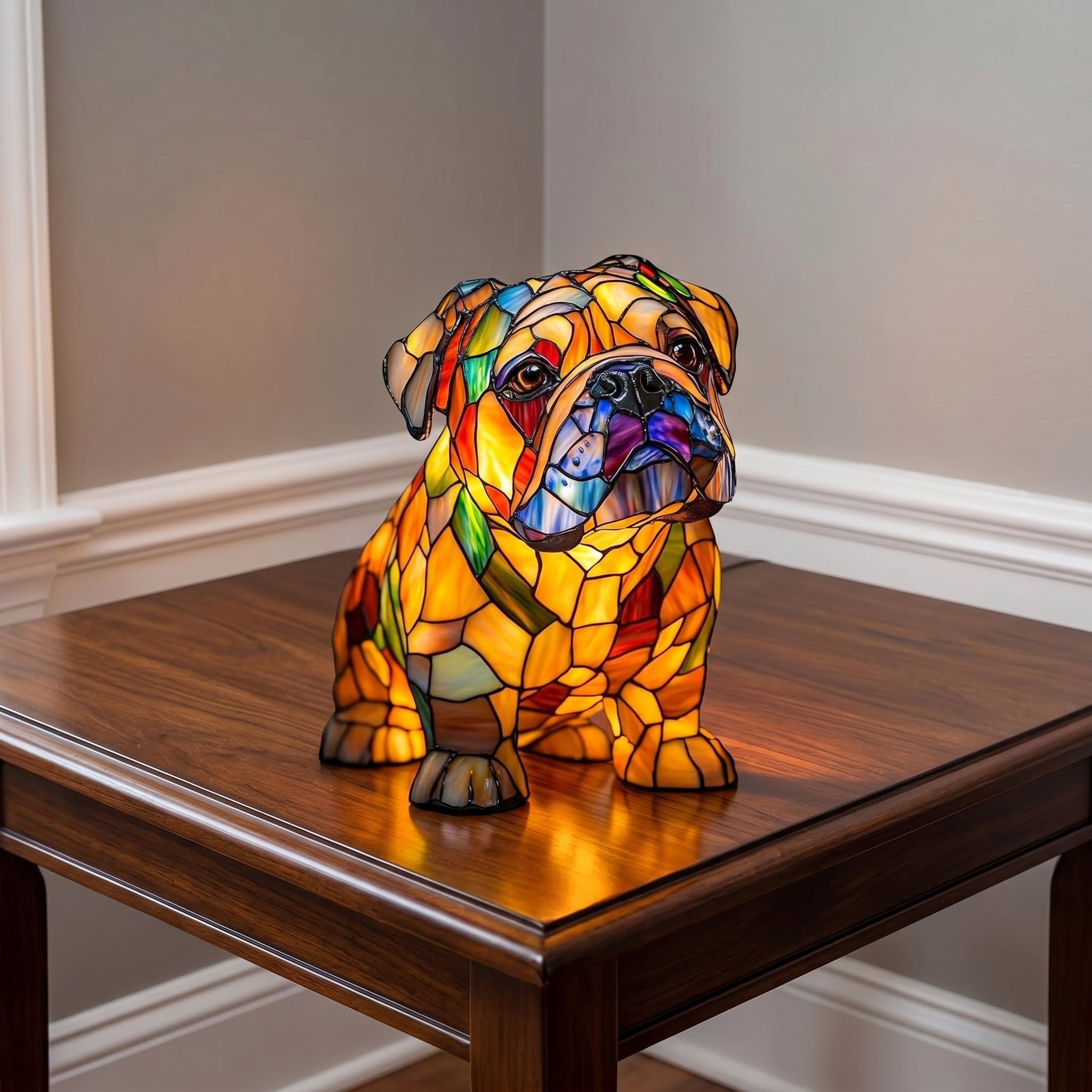 Finn – LED Nachtlampe mit Hunde Design - Tischlampen - Bulldog im Sitzen - Voldeva