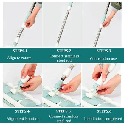 Flachmopp - aus Edelstahl mit wiederverwendbaren Bio - Baumwolltüchern - Wischmopp - Voldeva