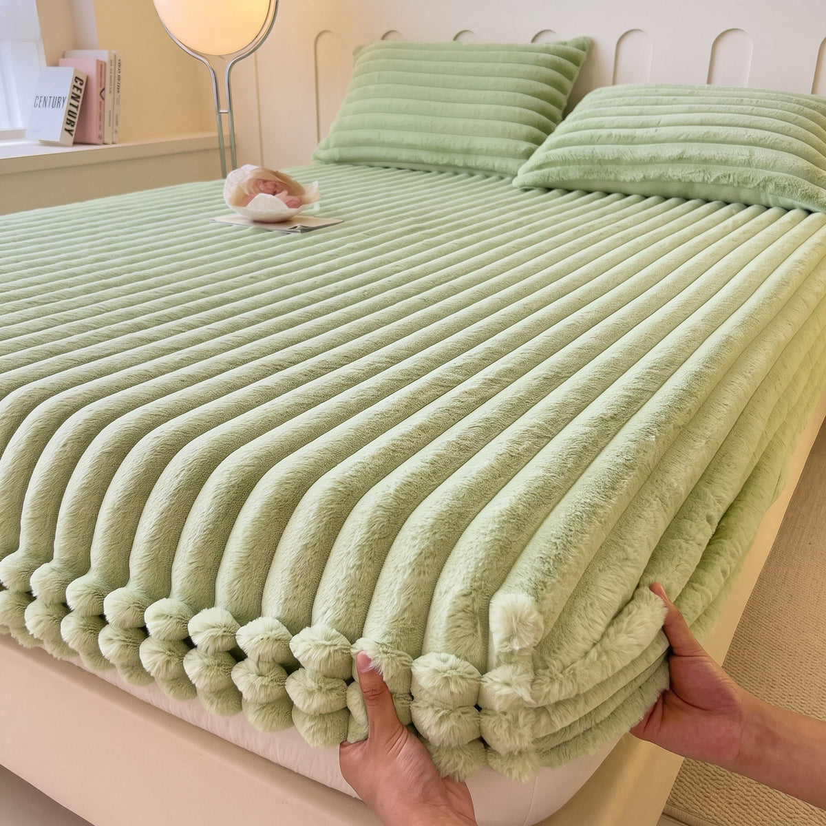 Flauschiges Spannbettlaken mit Rippenstruktur für Kuscheligen Schlafkomfort - Bed Sheets - Grün - Voldeva