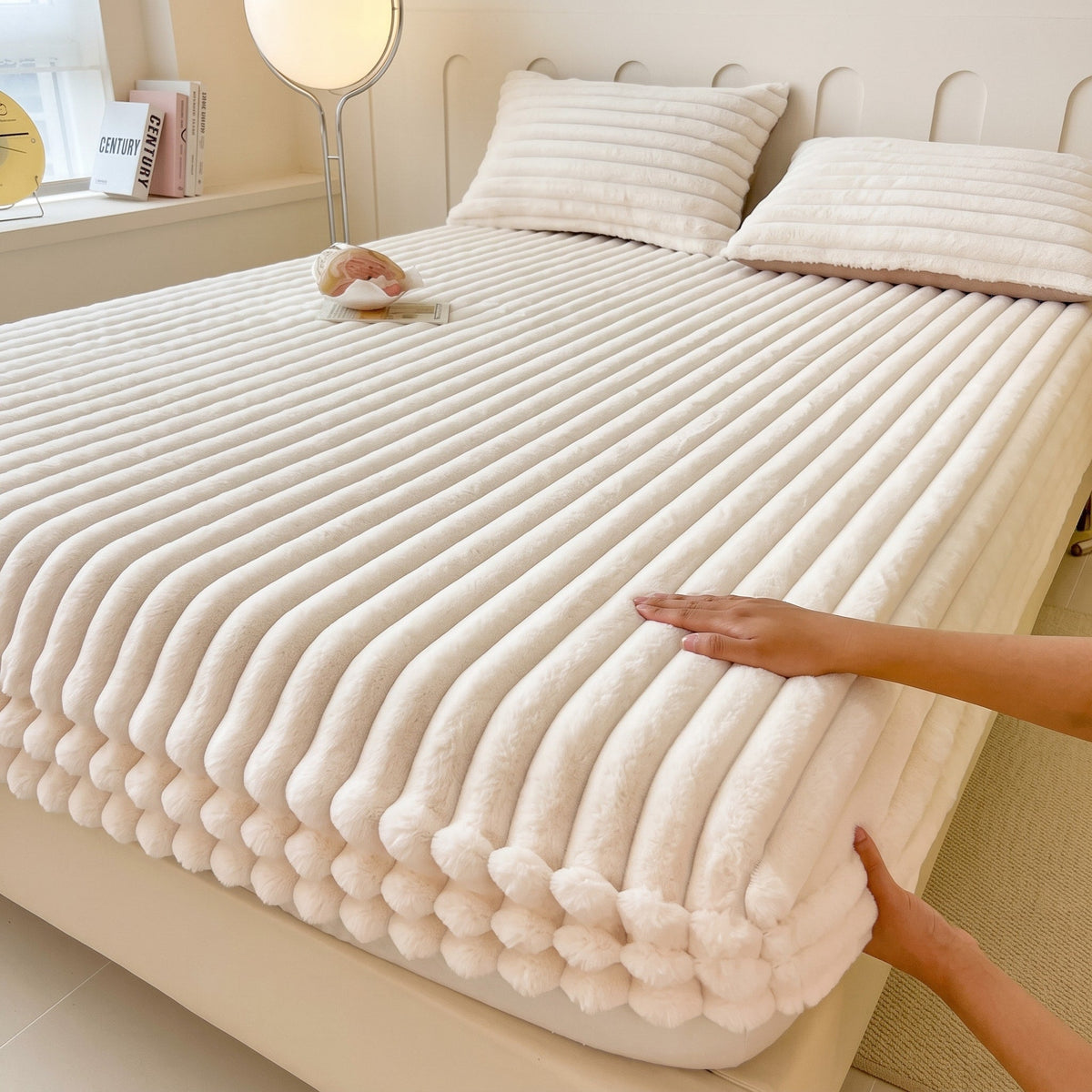 Flauschiges Spannbettlaken mit Rippenstruktur für Kuscheligen Schlafkomfort - Bed Sheets - Beige - Voldeva