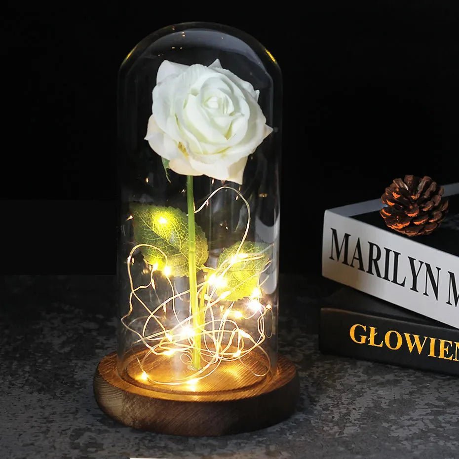 Flore – Rose in Glaskuppel mit LED - Beleuchtung - Dekorationen - Voldeva