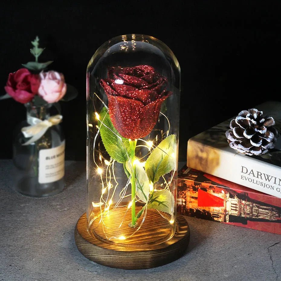 Flore – Rose in Glaskuppel mit LED - Beleuchtung - Dekorationen - Voldeva