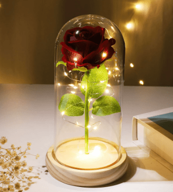 Flore – Rose in Glaskuppel mit LED - Beleuchtung - Dekorationen - Voldeva