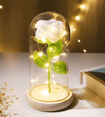 Flore – Rose in Glaskuppel mit LED - Beleuchtung - Dekorationen - Voldeva