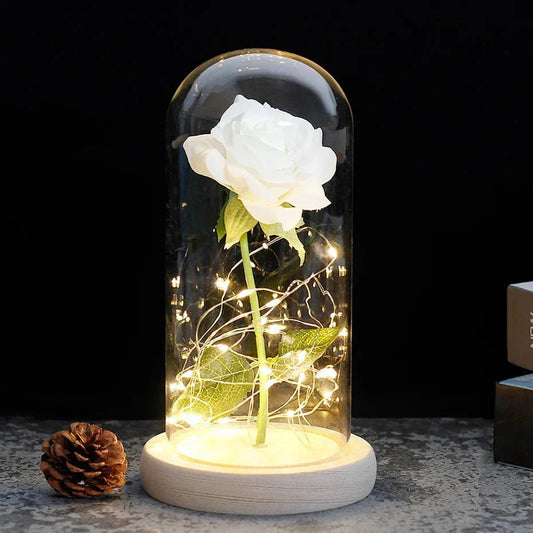 Flore – Rose in Glaskuppel mit LED - Beleuchtung - Dekorationen - Voldeva