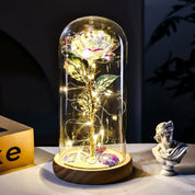 Flore – Rose in Glaskuppel mit LED - Beleuchtung - Dekorationen - Regenbogen - Voldeva