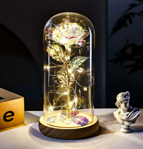 Flore – Rose in Glaskuppel mit LED - Beleuchtung - Dekorationen - Voldeva