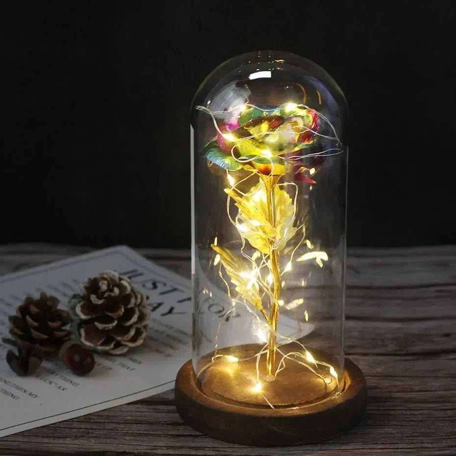 Flore – Rose in Glaskuppel mit LED - Beleuchtung - Dekorationen - Voldeva