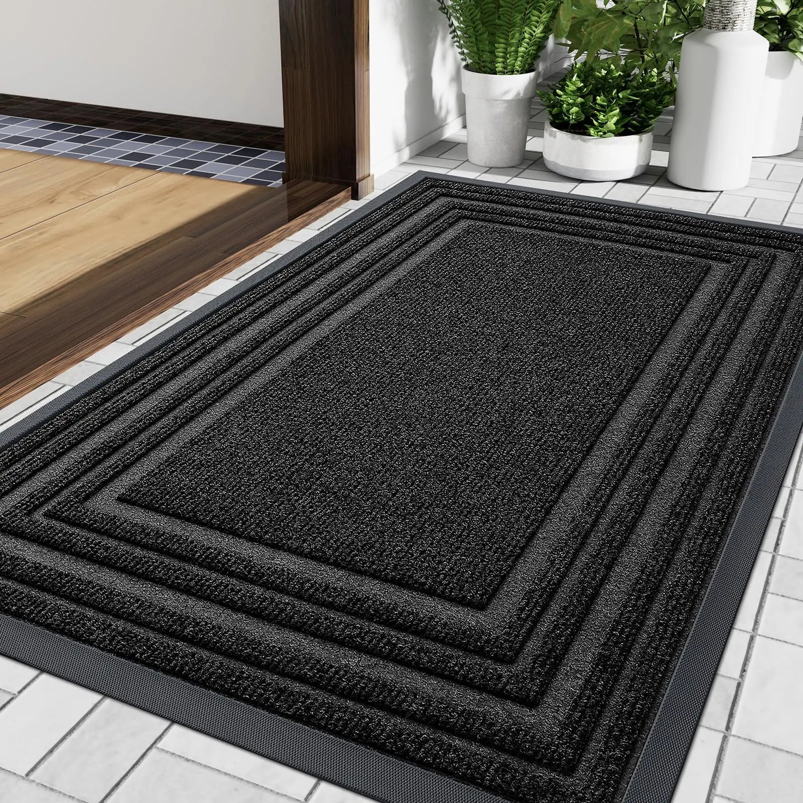 Türmatte mit Rahmendesign und rutschfester Unterseite - Fußmatte - Schwarz - Voldeva