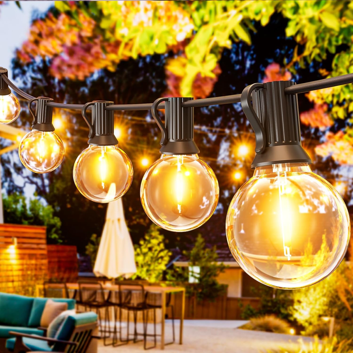 Lichterkette mit runden Glühbirnen für Garten und Terrasse - Lichterkette - 15m - Voldeva