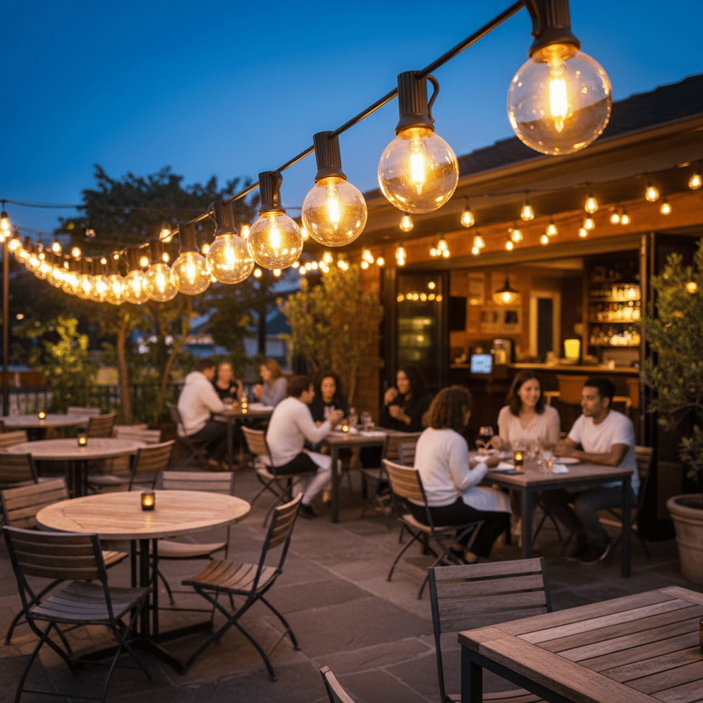 Lichterkette mit runden Glühbirnen für Garten und Terrasse - Lichterkette - 30m - Voldeva