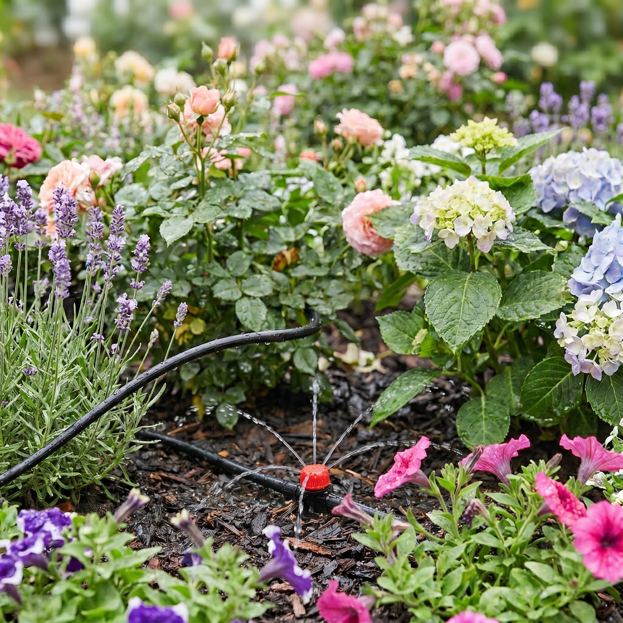 Garten Tröpfchenbewässerungs - Set mit automatischem Wasseruhrtimer - Gartentropfbewässerung - 5 Meter - Voldeva
