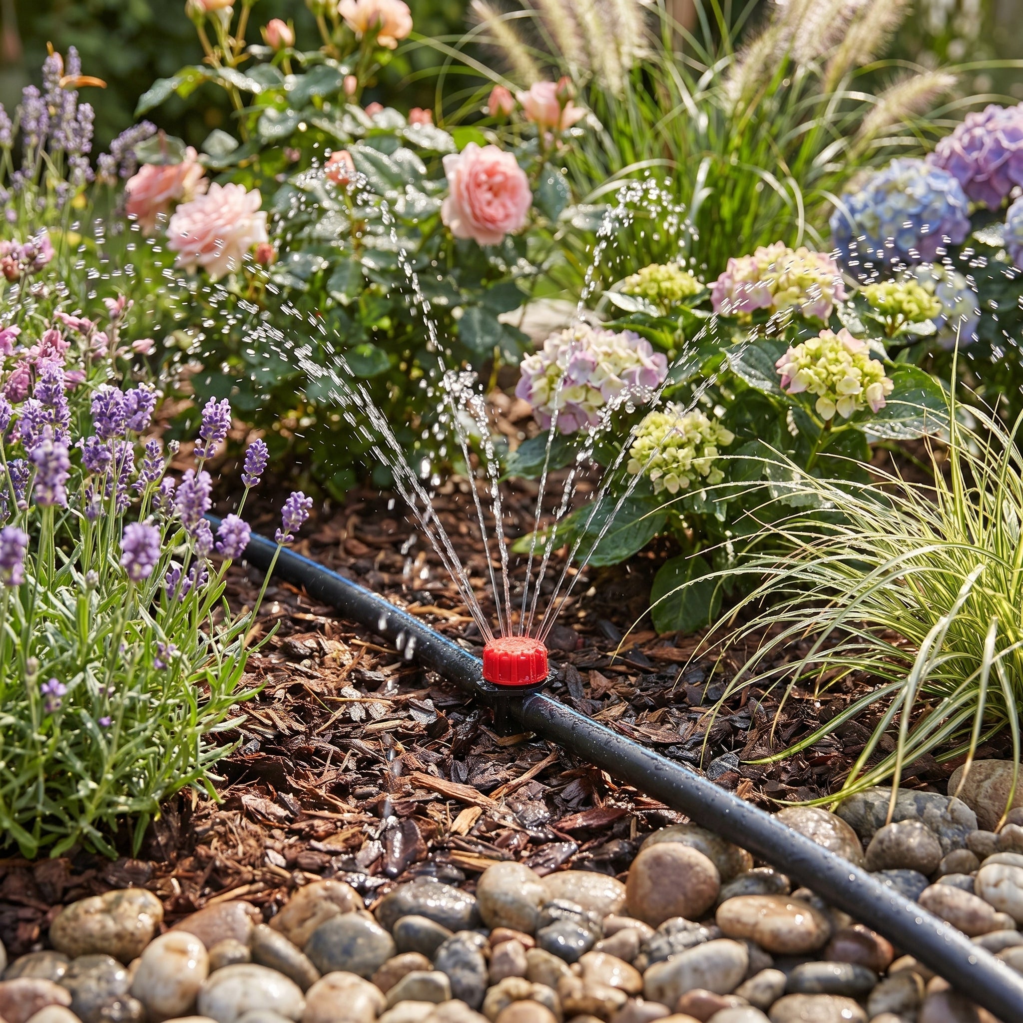 Garten Tröpfchenbewässerungs - Set mit automatischem Wasseruhrtimer - Gartentropfbewässerung - 5 Meter - Voldeva