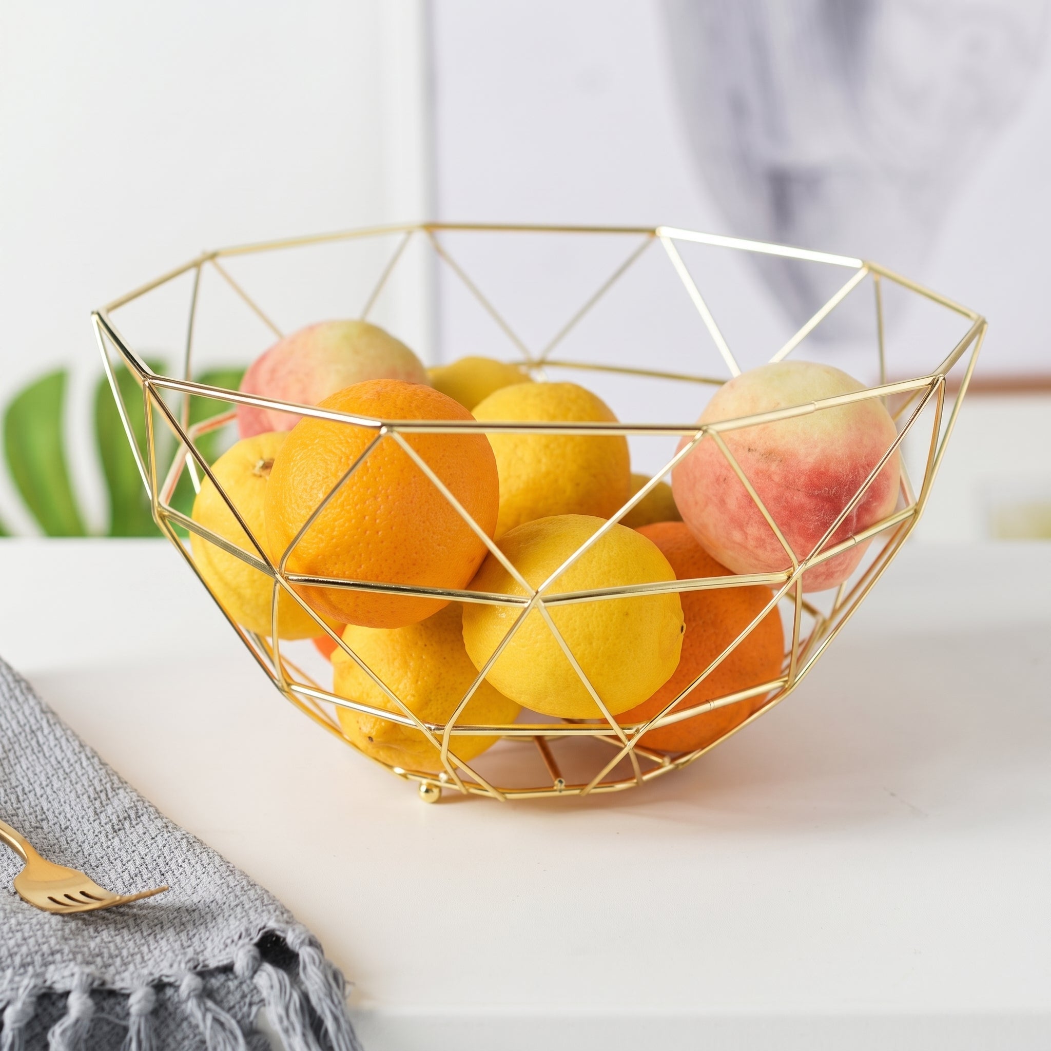 Geometrische Edelstahl-Obstschale im Modernen Gitterdesign - Obstkorb - Gold - Voldeva