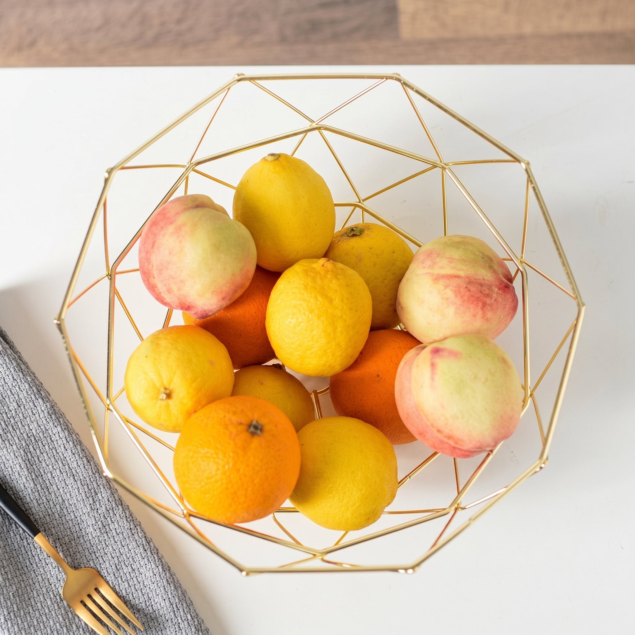 Geometrische Edelstahl-Obstschale im Modernen Gitterdesign - Obstkorb - Gold - Voldeva