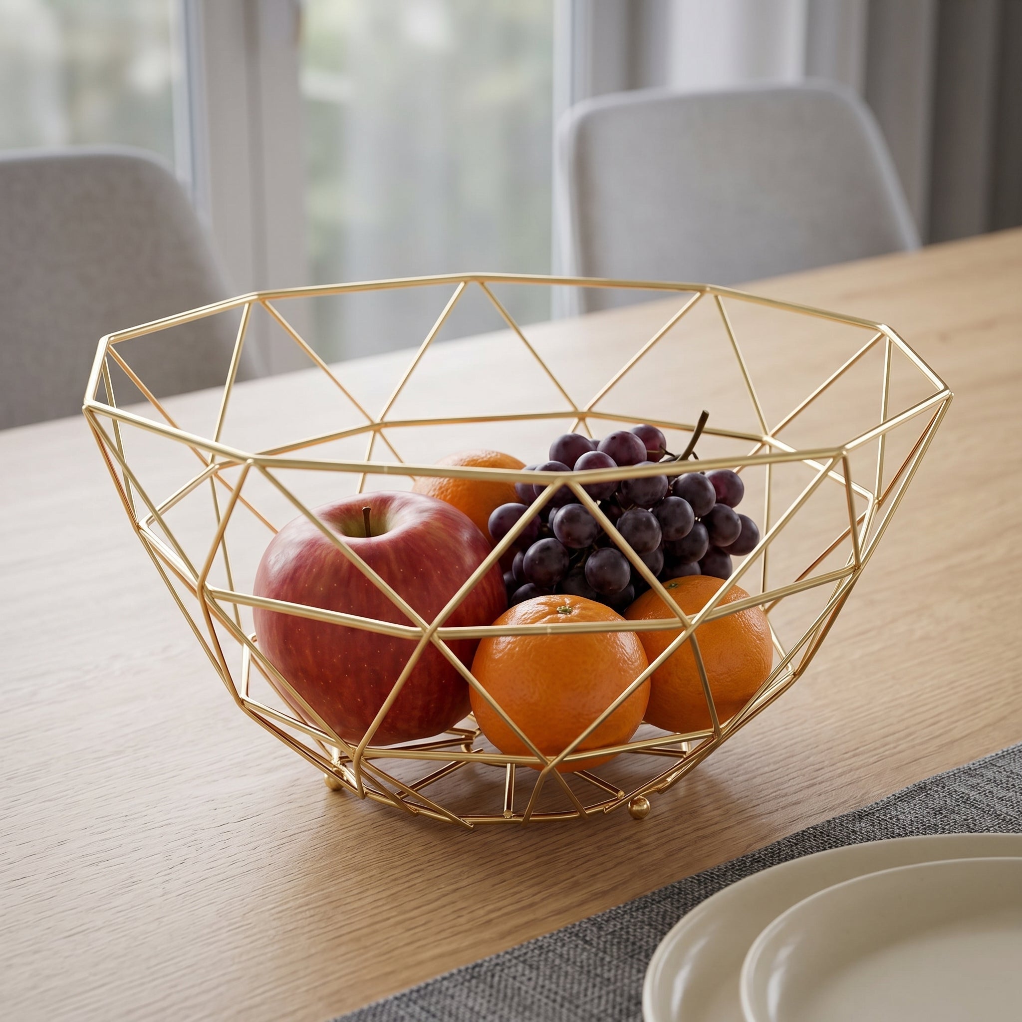 Geometrische Edelstahl-Obstschale im Modernen Gitterdesign - Obstkorb - Gold - Voldeva