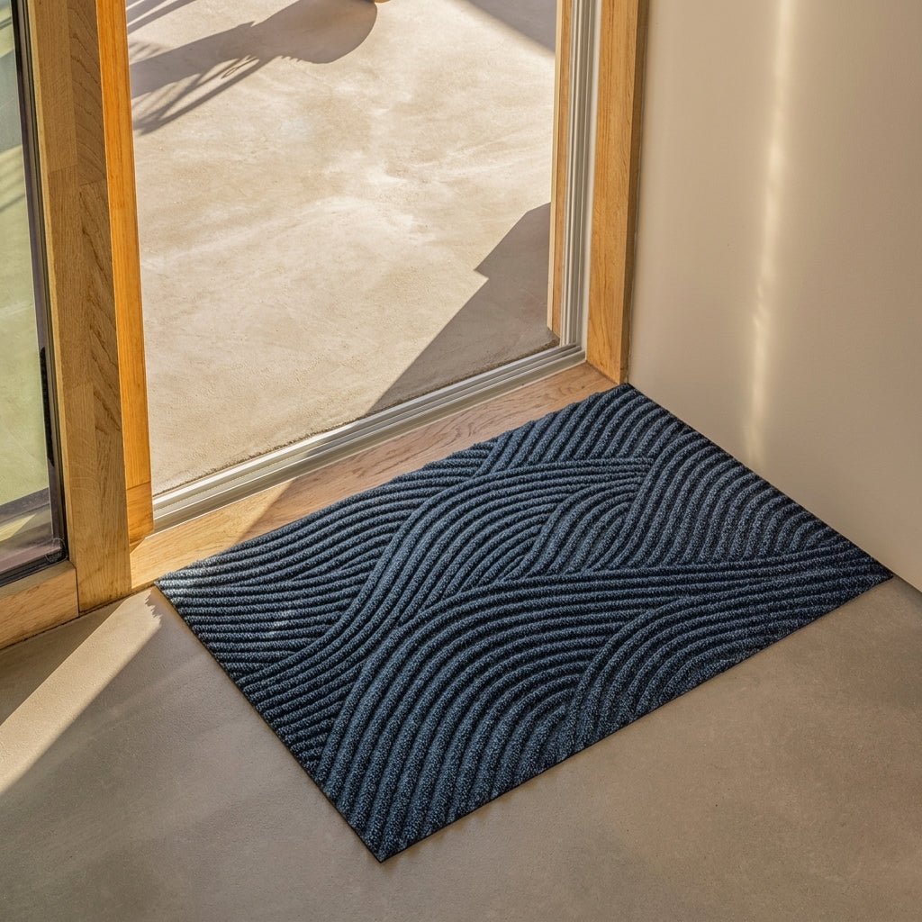 Geometrische Gestreifte Strukturierte Eingangsfußmatte - Fußmatte - Blau - Voldeva