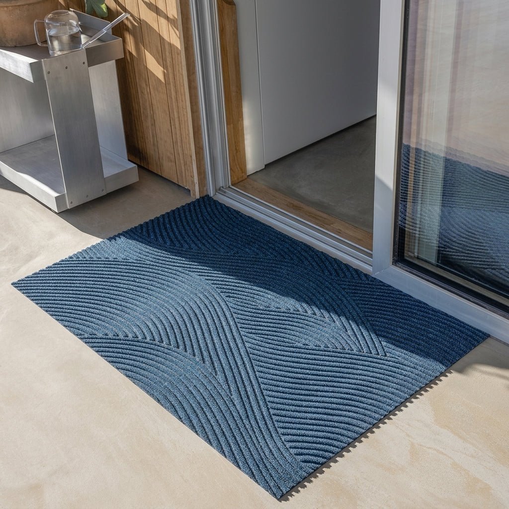 Geometrische Gestreifte Strukturierte Eingangsfußmatte - Fußmatte - Blau - Voldeva