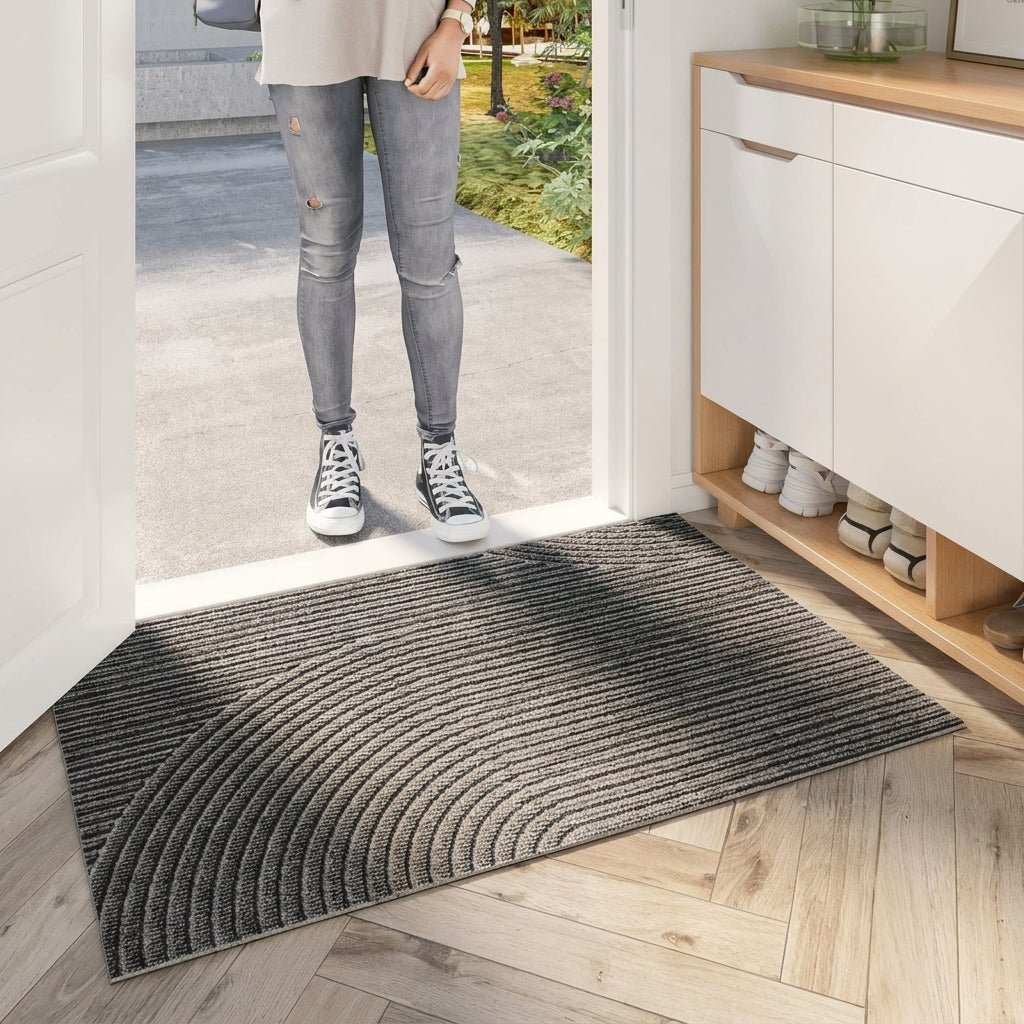 Geometrische Gestreifte Strukturierte Eingangsfußmatte - Fußmatte - Grün - Voldeva