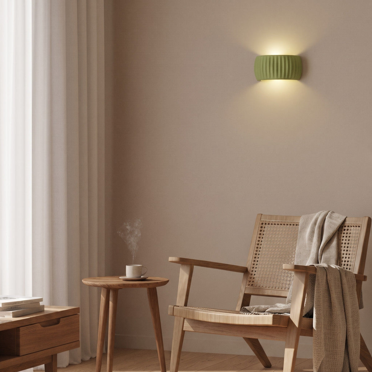 Gerillte LED Wandleuchte mit Keramikoptik - Wall Light Fixtures - Grün - Voldeva