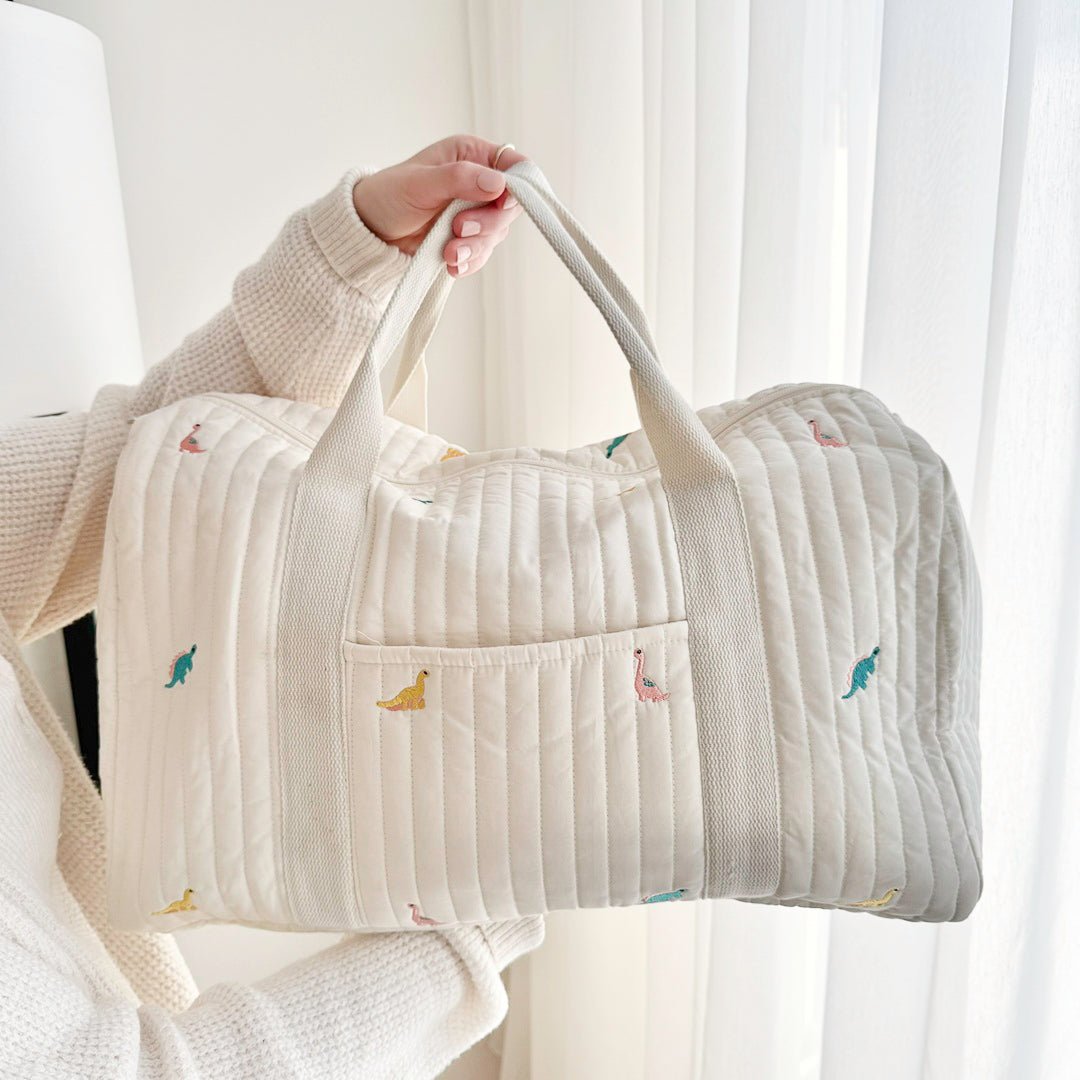 Gesteppte Reisetasche mit Stickdesign - Reisetasche - Dinosaurier - Voldeva