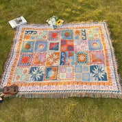 Gewebte Picknickdecke mit Boho - Patchwork - Muster und Fransen - Picknickdecke - 160x130 cm - Voldeva