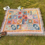 Gewebte Picknickdecke mit Boho-Patchwork-Muster und Fransen