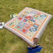 Gewebte Picknickdecke mit Boho - Patchwork - Muster und Fransen - Picknickdecke - 180x130 cm - Voldeva