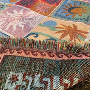 Gewebte Picknickdecke mit Boho - Patchwork - Muster und Fransen - Picknickdecke - 180x130 cm - Voldeva