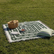 Gewebte Überwurfdecke mit Böses - Auge - Muster und Fransenrand - Picknickdecke - Voldeva