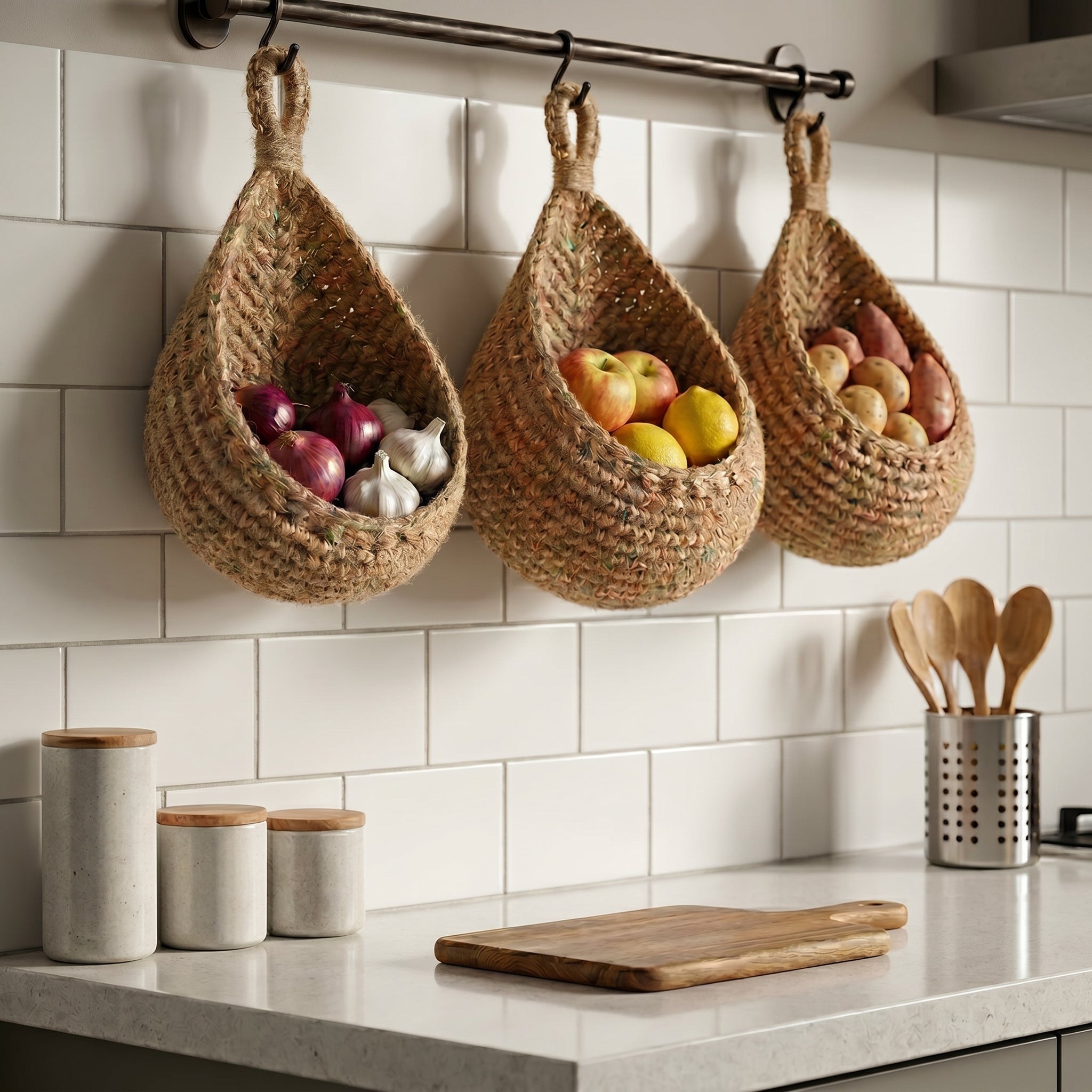 Gewebter Wandkorb für Obst und Gemüse - 21x21x23 cm - Voldeva