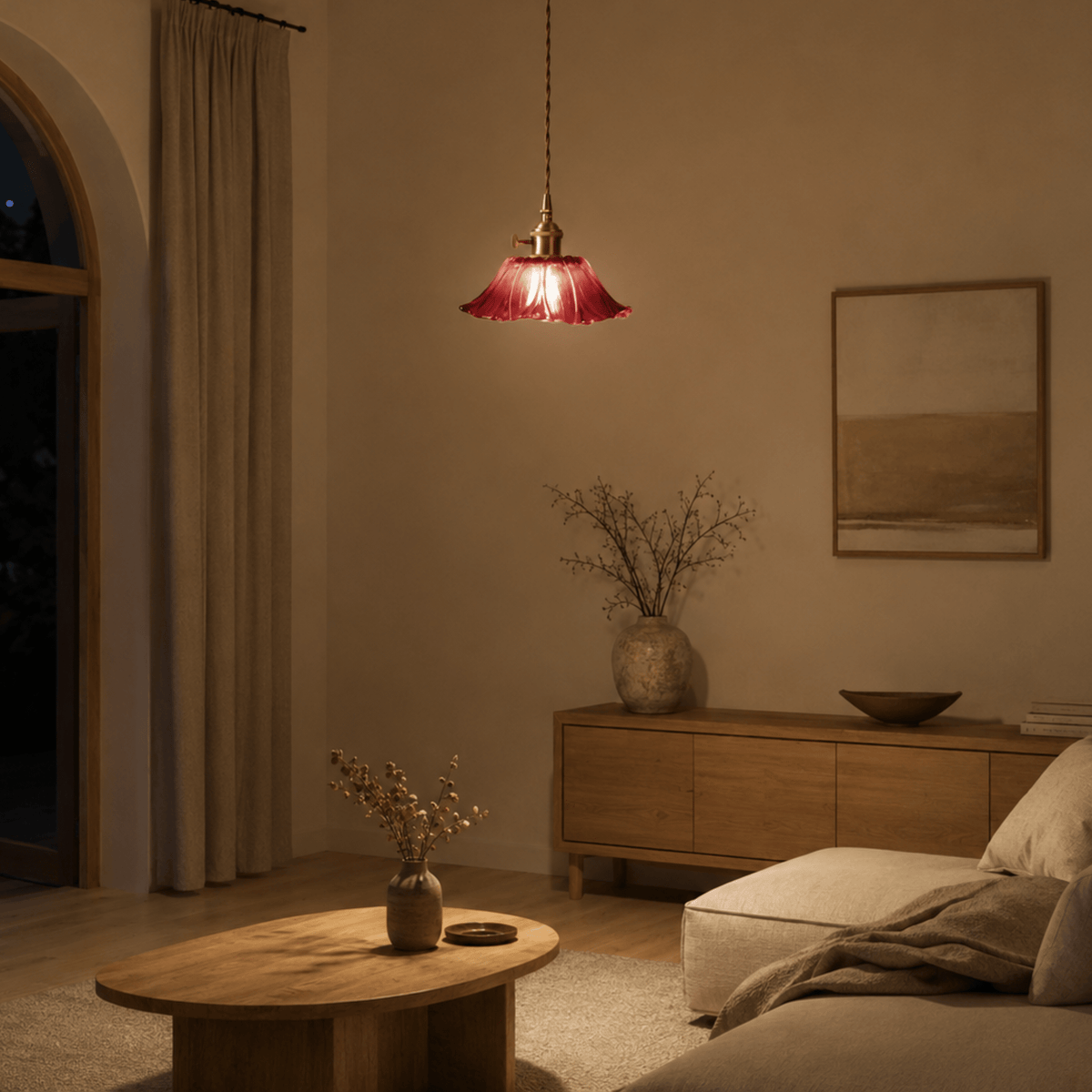 Glas Pendelleuchte mit gewelltem Blütenschirm im Vintage-Design - Pendant Light Fixtures - Lila - Voldeva