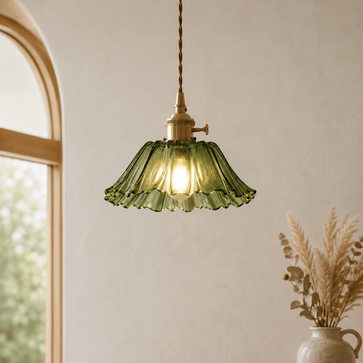 Glas Pendelleuchte mit gewelltem Blütenschirm im Vintage-Design - Pendant Light Fixtures - Grün - Voldeva